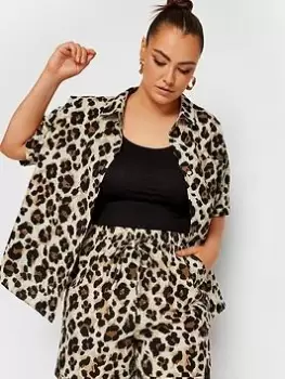 Image of Yours Co Ord Leopard Shirt, Brown, Size 18, Women