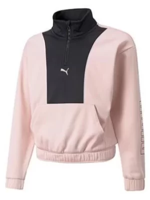 image of Puma Puma Girls Runtrain 1/4 Zip Sweat, Pink, Size 11-12 Years, Women