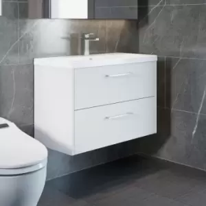 Image of Juno Wall Hung 2-Drawer Vanity Unit with Basin 2 800mm Wide - White Ash - Hudson Reed