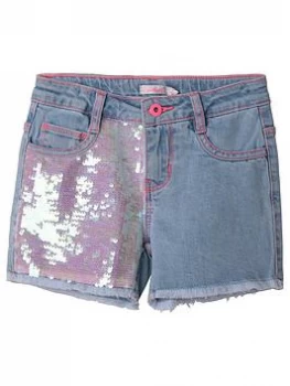 image of Billieblush Girls Sequin Detail Denim Short - Stone Wash