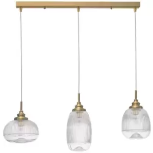 Image of Merano - Estevan 3 Light Bar Pendant Ceiling Light Satin Gold Metal Clear Glass LED E14