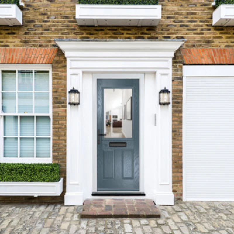 Image of Lacerta Composite Door Lytham 7015 Grey 920mm X 2090mm Open In Right Hand Clear Glass 10 Year Guarantee - Free Delivery & Smart Lock