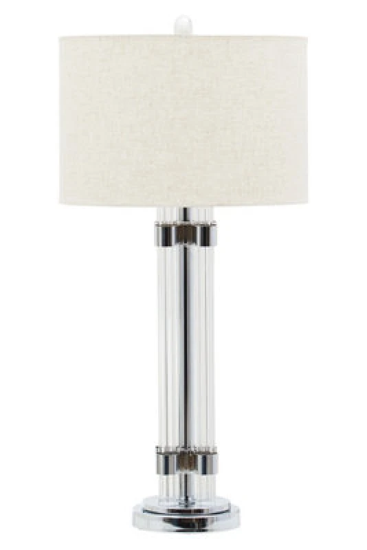 Image of Orsina Silver And Ivory Table Lamp, Tall Ribbed Glass Column With Silver Metal Rings, Modern Table Light