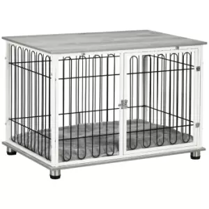 Image of PawHut Dog Crate Furniture Side End Table with Soft Washable Cushion, Indoor Dog Kennel with Lockable Door, for Small and Medium Dogs