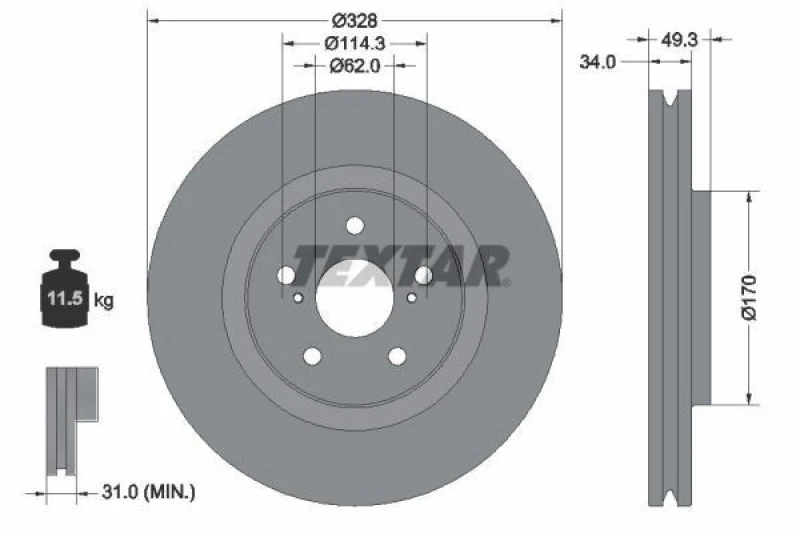 Image of Brake disc TEXTAR 92349505