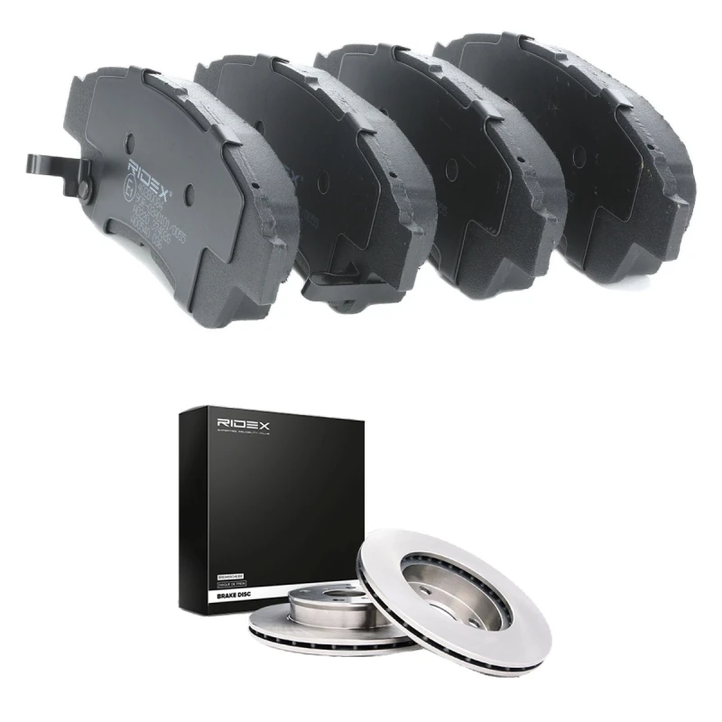 Image of RIDEX 3405B2618 Brake disc and pads set Front Axle, Brake Disc Type: Vented, with acoustic wear warning Brake Set,disc brakes (3405)