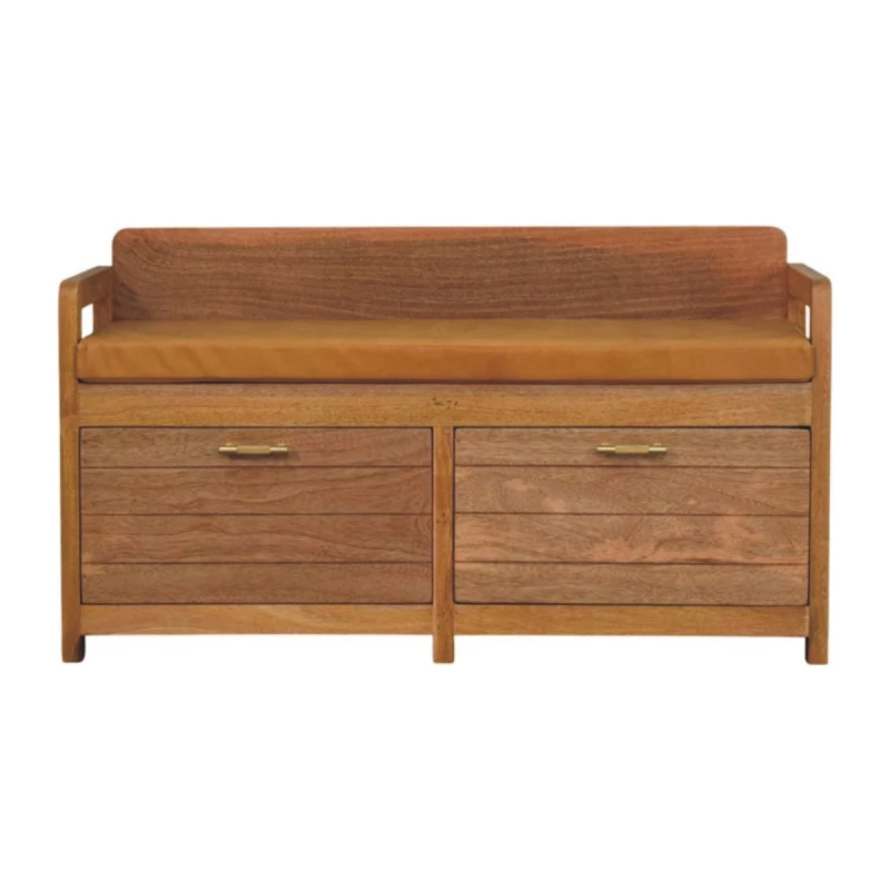 Image of Artisan Furniture Artisan Furniture Solid Wood Oxford Oak-ish Storage Bench, 2 Drawers, Light Brown
