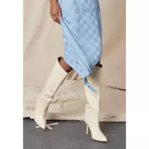 Image of Missguided Faux Leather Calf High Boots - Cream