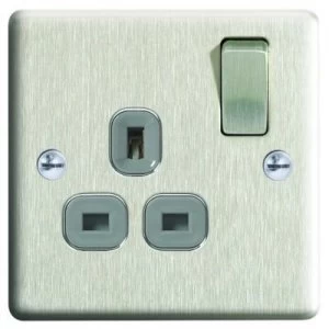 Image of Wickes 13A Raised Plate Single Switched Socket - Brushed Silver