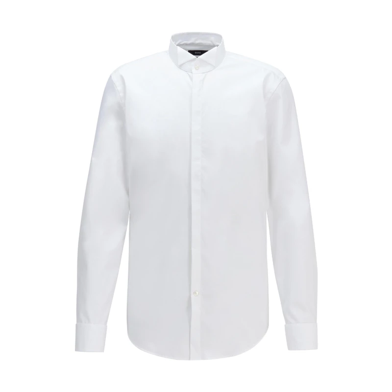 Image of Boss Mens Jillik Long Sleeve Plain Shirt White male 15.7 In 40
