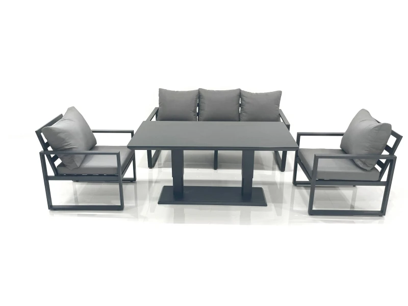 Image of Fimous Outdoor Aluminium Garden Furniture Set with Adjustable Rising Lifting Dining Table 3 Seater Sofa 2 Chair Dark Grey Dark Grey Unisex