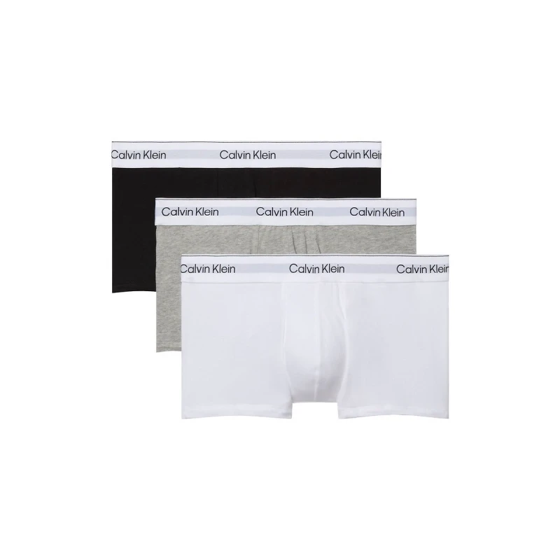 Image of Calvin Klein Underwear Pack of 3 Plain Stretch Boxer Shorts Black + White + Grey Cotton L