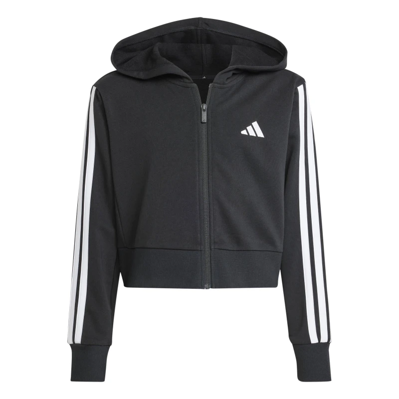 Image of adidas Essentials Girls 3-Stripes Zip Track Top Hoodie Black/White female 9-10 Years
