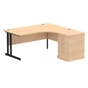 image of Impulse 1600mm Right Crescent Office Desk Maple Top Black Cantilever