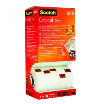 image of Scotch Crystal Tape 19mm x 33m Pack of 14 CRYSTAL14VP