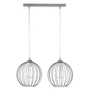 image of Melone 2 Light Wire Frame Pendant Ceiling Light, Grey