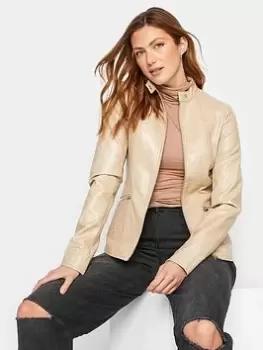 image of Long Tall Sally Faux Leather Funnel Neck Jacket, Beige, Size 14, Women