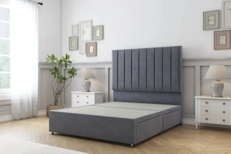 Image of Sloomy Kansas Steel Plush Divan Bed Base No Drawers With 26" Strutted Headboard 5' King