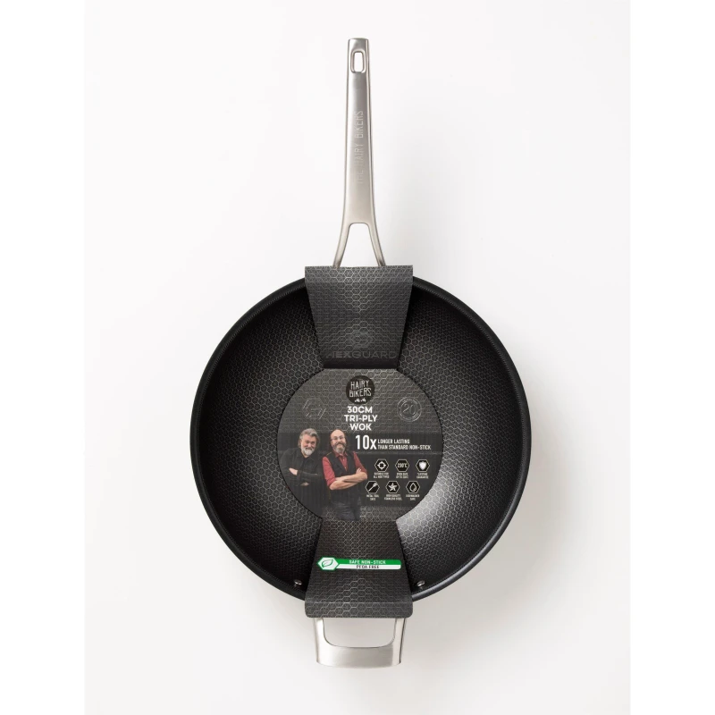 Image of Hairy Bikers 30cm Wok Hex Guard Non Stick Extra Durable Suitable for All Hobs Silver unisex