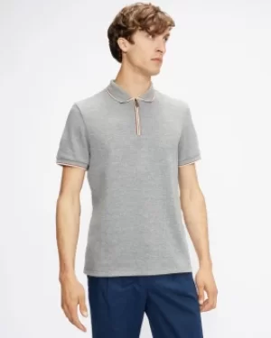 Image of Textured Polo With Zip Neck