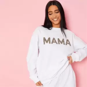 Image of I Saw It First Leopard Print Mama Slogan Sweatshirt - White