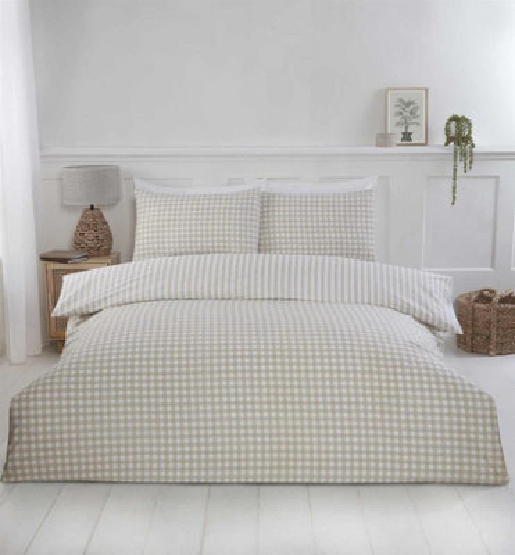 Image of Rapport Gingham Natural Duvet Cover Set Double Bedding Set