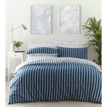 Image of Portfolio Home Harvard Stripe Blue King Size Duvet Set ReversibleBedding Bed Set - Navy