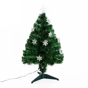 image of HOMCOM 3ft 90cm Green Fibre Optic Christmas Tree W/ Showflakes