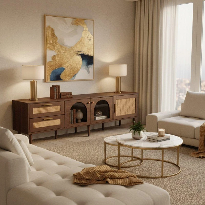 Image of Urban Meuble Modern TV Stand Brown with Ample Storage Brown unisex One Size