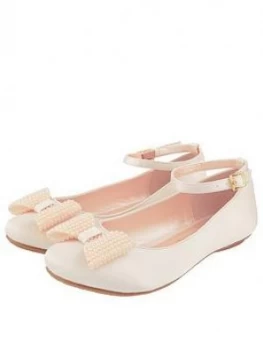 image of Monsoon Girls Pearl Bow Satin Ballerina Shoe - Champagne