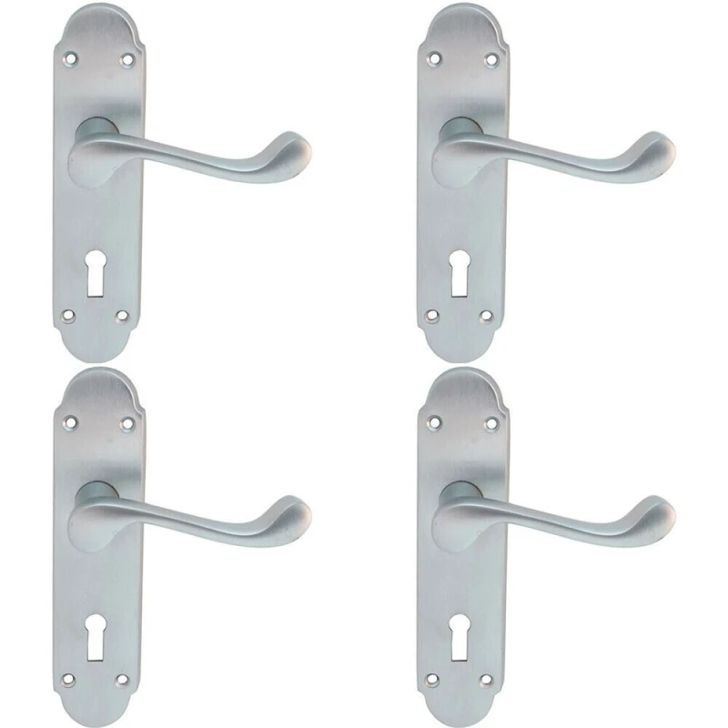 Image of Loops 4x PAIR Victorian Upturned Handle on Lock Backplate 170 x 42mm Satin Chrome Multi