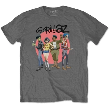 Image of Gorillaz - Group Circle Rise Unisex Large T-Shirt - Grey