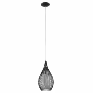 Eglo Teardrop Shaped Single Pendant In Black Steel And White Glass