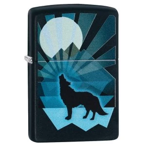 Image of Zippo Wolf and Moon Design Black Regular Windproof Lighter