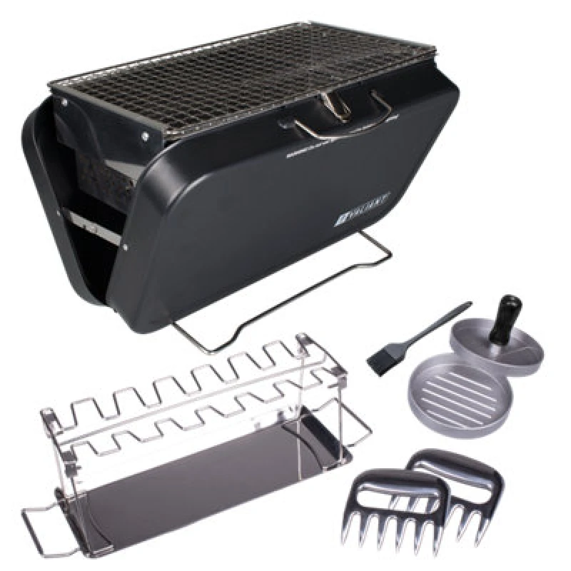 Image of Valiant Valiant Portable Compact Beach BBQ and BBQ Accessory Gift Set in Black Size: 7 Pack Black 7 Pack Unisex 5031300005476