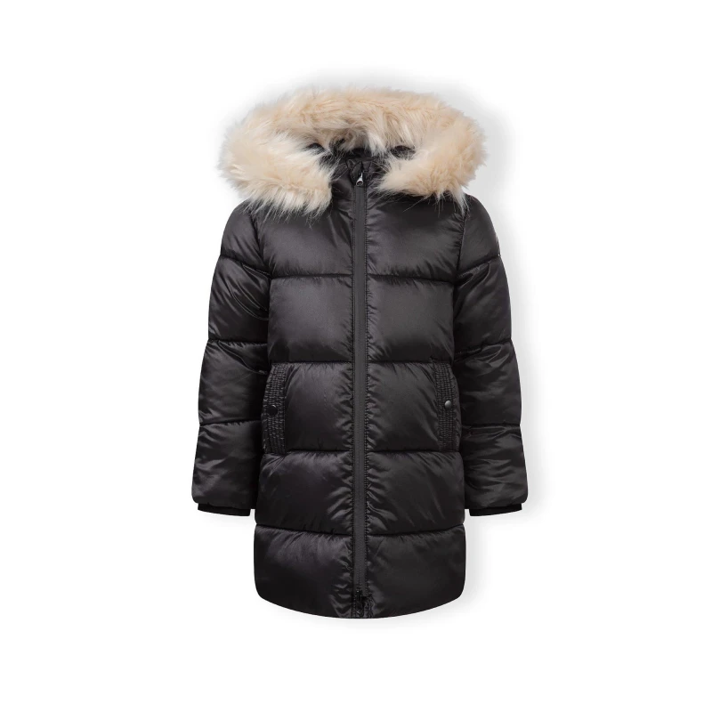 Image of Minoti Girls long quilted winter coat hood Black female 2-3 Yrs