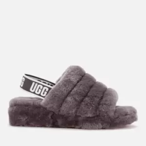 image of UGG Womens Fluff Yeah Slide Sheepskin Slippers - Charcoal - UK 4