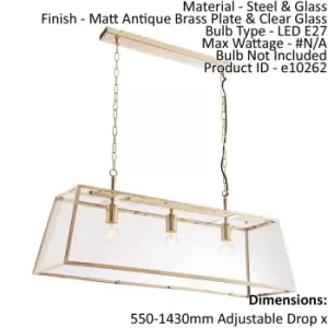 Image of Ceiling Pendant Light Matt Antique Brass Plate & Clear Glass 3 x 10W LED E27