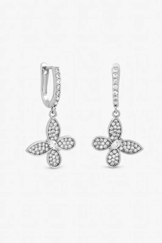 Image of Jon Richard Womens Rhodium Plated & Pave Butterfly Huggie Earrings in Silver Silver Female One Size