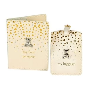 image of Bambino Gold & Glitter Passport & Luggage Tag with Teddy