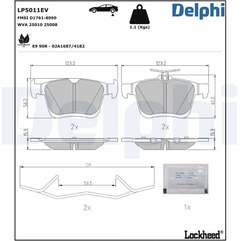 Image of DELPHI Brake pad set DELPHI LP5011EV
