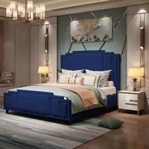 Image of Elixa Upholstered Beds - Plush Velvet, Super King Size Frame, Blue - Blue