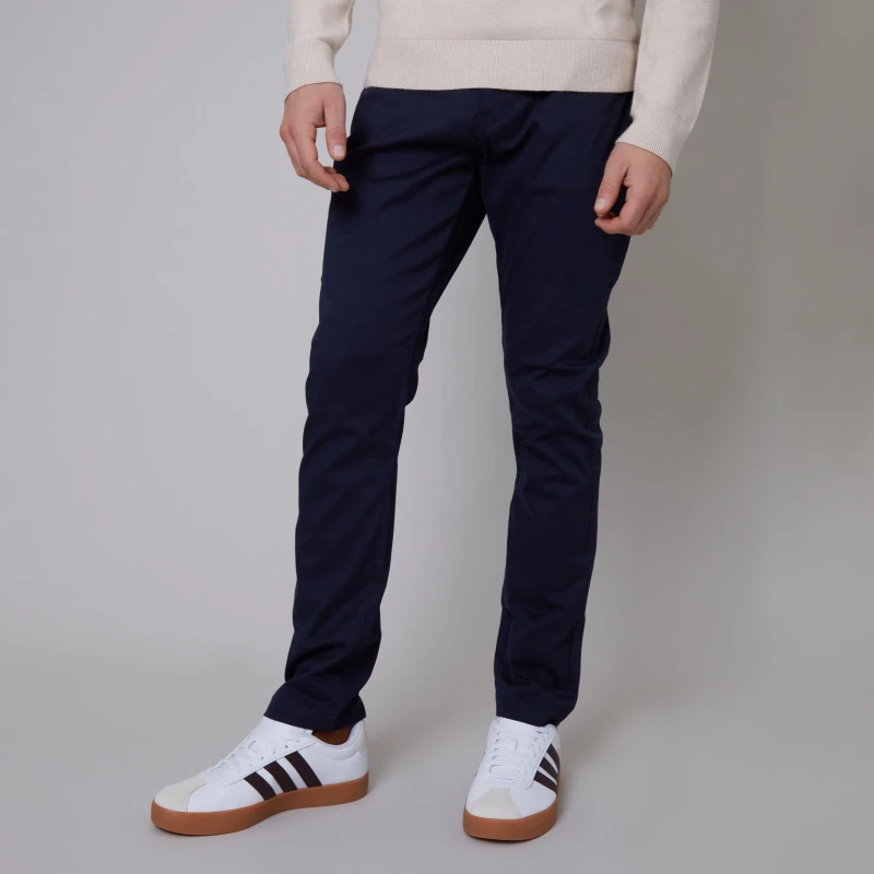 Image of Threadbare 'Ego' Cotton Slim Fit 5 Pocket Chino Trousers With Stretch Navy