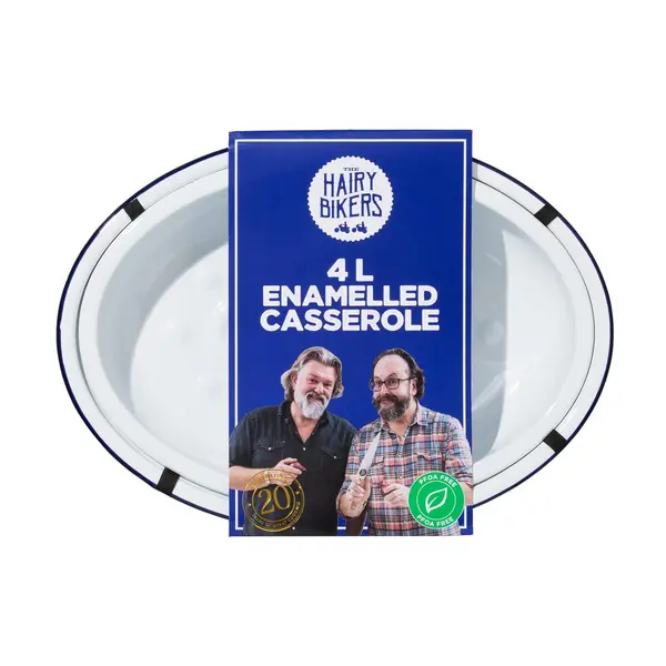 image of Hairy Bikers Enamelled Casserole Dish 4 Litre Pot With Lid White Blue White