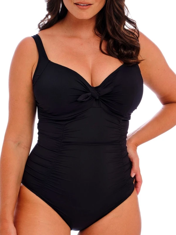 Image of Fantasie Womens Merissa Tie Front Swimsuit in Black Size: 32D Black Female 32D