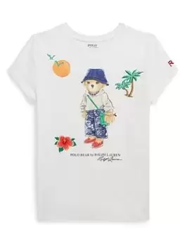 Image of Ralph Lauren Girls Bear Print T-Shirt - Off White, Size Age: 4 Years, Women