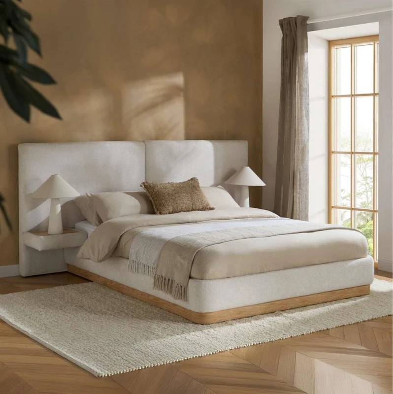Image of Birlea Como White Boucle Fabric Bed Frame - 5ft King Size