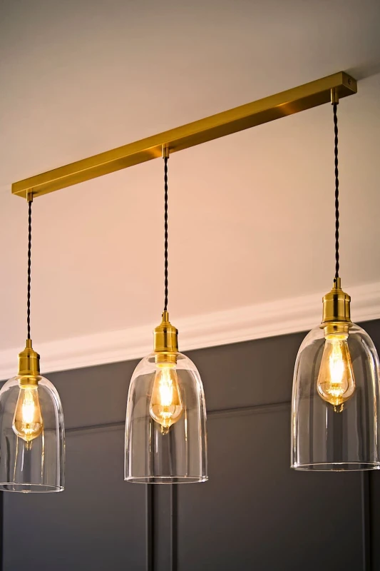 Image of ValueLights ValueLights Kira Glass Cloche Dome 3 Drop Bar Diner Ceiling Pendant Light with LED Bulbs in Gold Gold One Size Unisex 5059406063770
