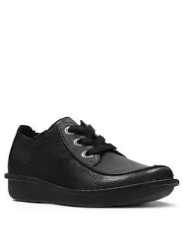Image of Clarks Funny Dream Lace Up Flat Shoe - Black Leather, Size 6, Women