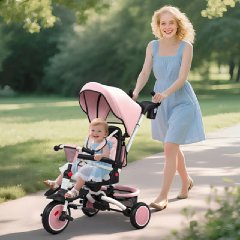 Image of Aiyaplay 6 In 1 Kids Trike, Toddler Tricycle With Parent Handle, Pink